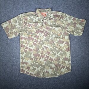 Old Tejas Mens Camouflage Texas Map Print Short Sleeve Button Up Shirt L